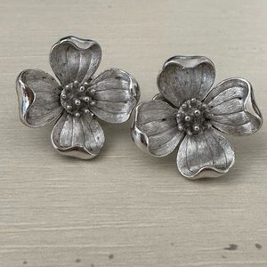 Signed Trifari Crown dog wood earrings